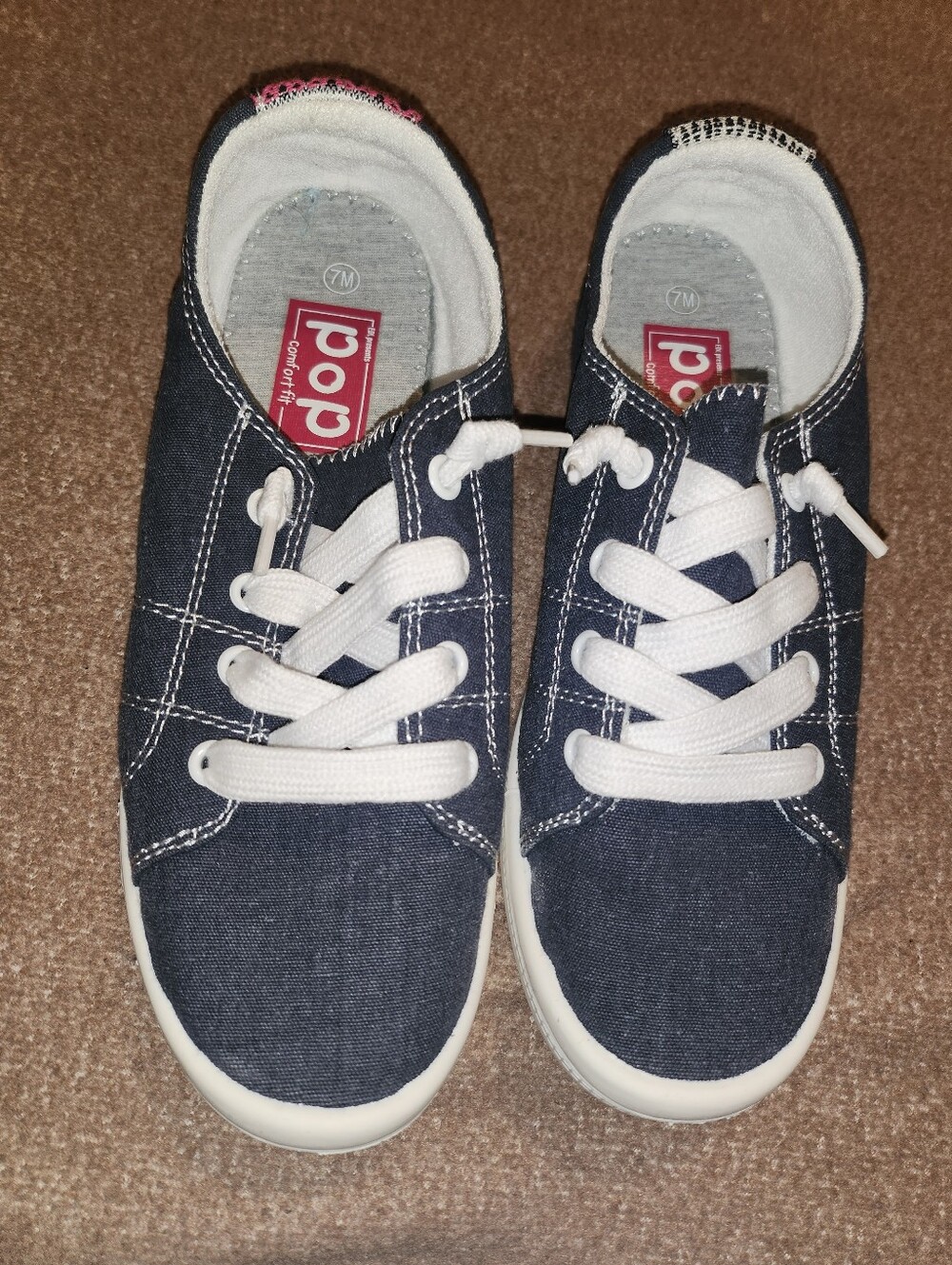 Pop Navy Canvas Slip-On Sneakers with White Laces
